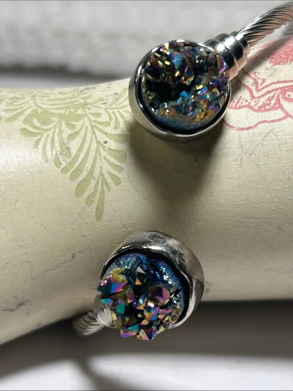 Rainbow Aura Druzy Quartz Crystal Cuff Bracelet